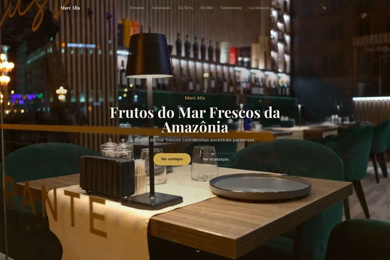 Cardápio digital do restaurante Maré Alta, com vídeo de fundo e fotos dos pratos